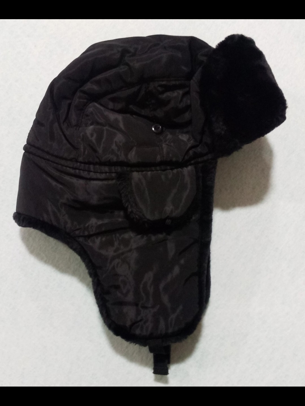 Black Men’s Winter Trapper Hat with Faux Fur Ear Flaps Mad Bomber